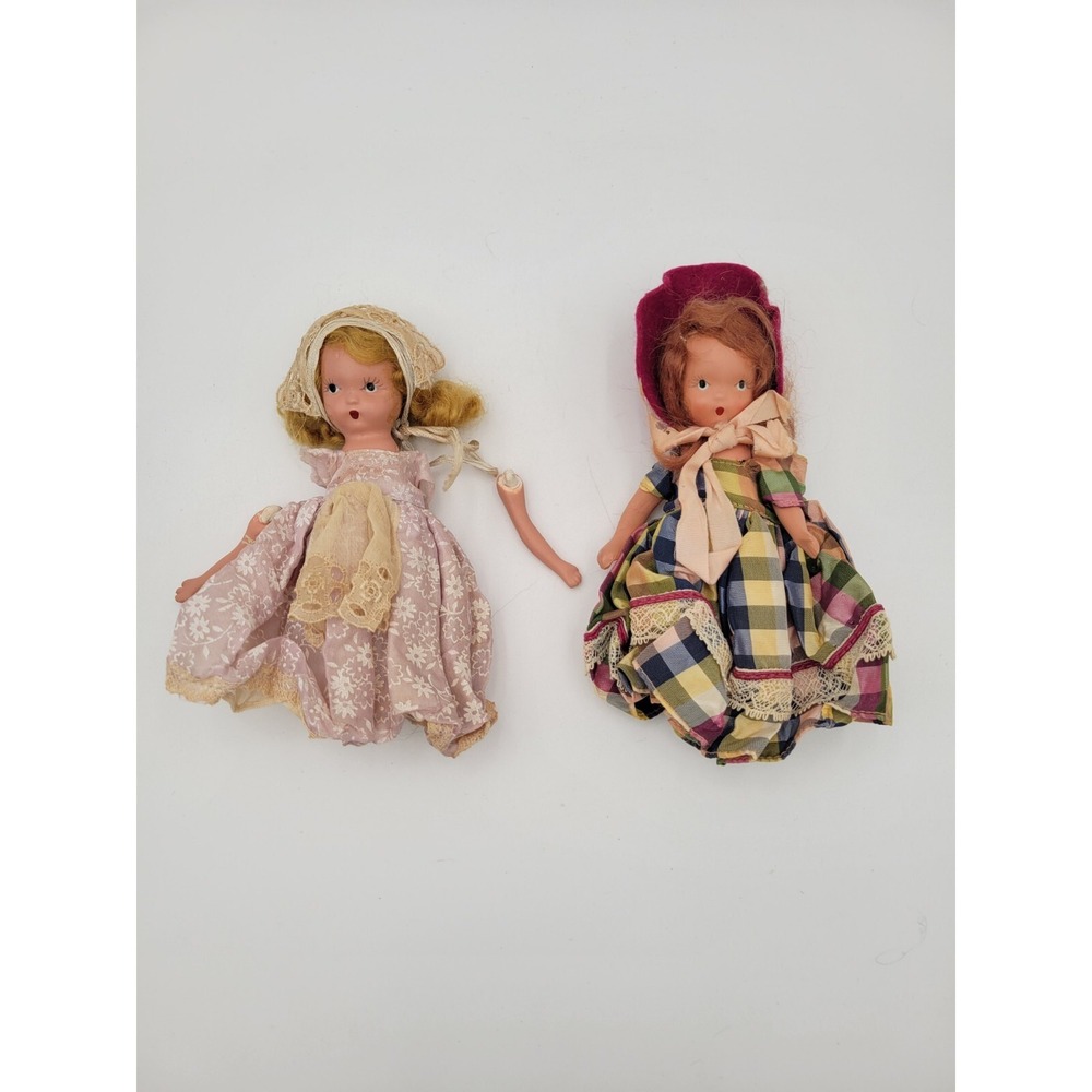 Lot 2 Nancy Ann Storybook Dolls Bisque Frozen Legs Donnet‎ Plaid Western? Repair